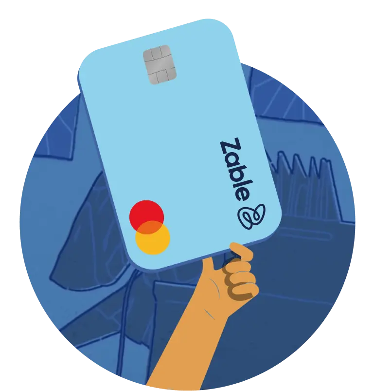 illustration of an outstretched hand holding a zable credit card
